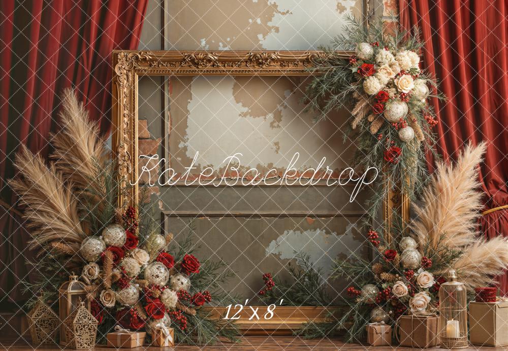 Kate Weihnachten Vintage Rahmen Festliche Blumen Fleece Hintergrund Entworfen von Emetselch - Kate Backdrop.de