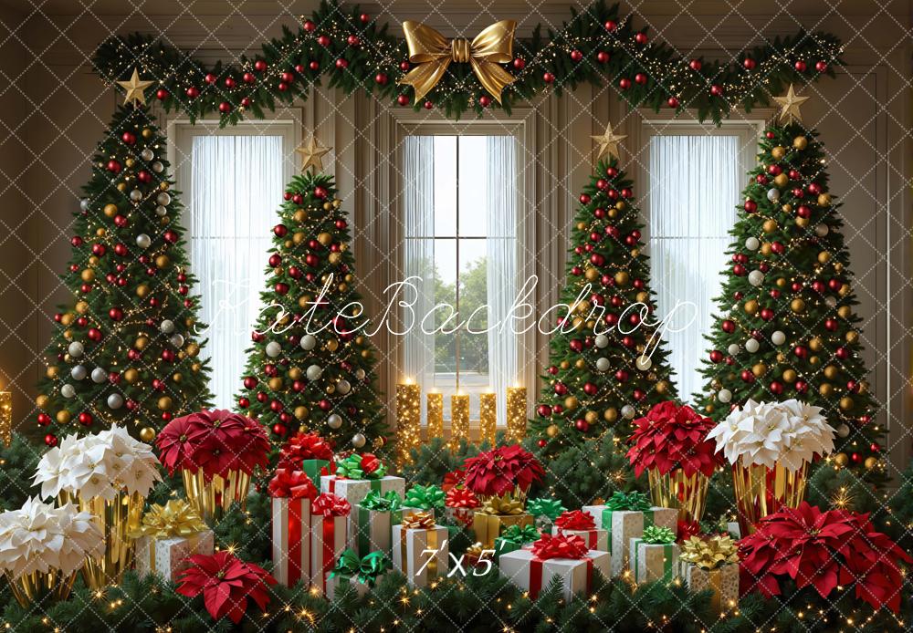 Kate Weihnachten Weihnachtsbaum Geschenkboxen Gold Rot Hintergrund Entworfen von Mini MakeBelieve - Kate Backdrop.de