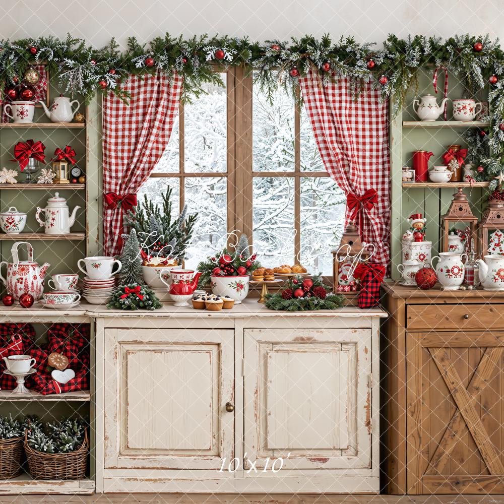 Kate Weihnachten Fenster Geschirr Landhausstil Hintergrund Entworfen von Emetselch - Kate Backdrop.de