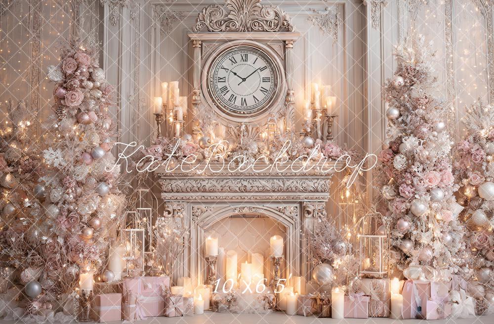 Kate Weihnachten Kamin Uhr Rosa Hintergrund Entworfen von Ashley Paul
