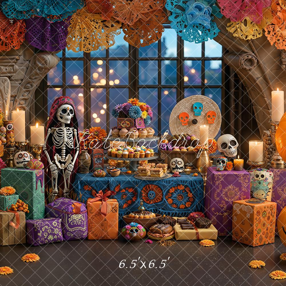 Kate Halloween Día De Los Muertos Kürbis Skelett Bunt Hintergrund Entworfen von Emetselch - Kate Backdrop.de