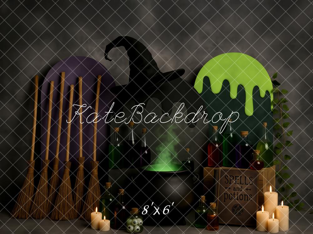 Kate Halloween Hexenkessel Besen Zaubertränke Hintergrund Entworfen von Patty Roberts - Kate Backdrop.de