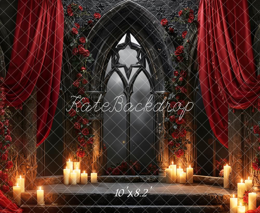 Kate Gothic Fenster Rote Rosen Kerzen Hintergrund Entworfen von Emetselch - Kate Backdrop.de