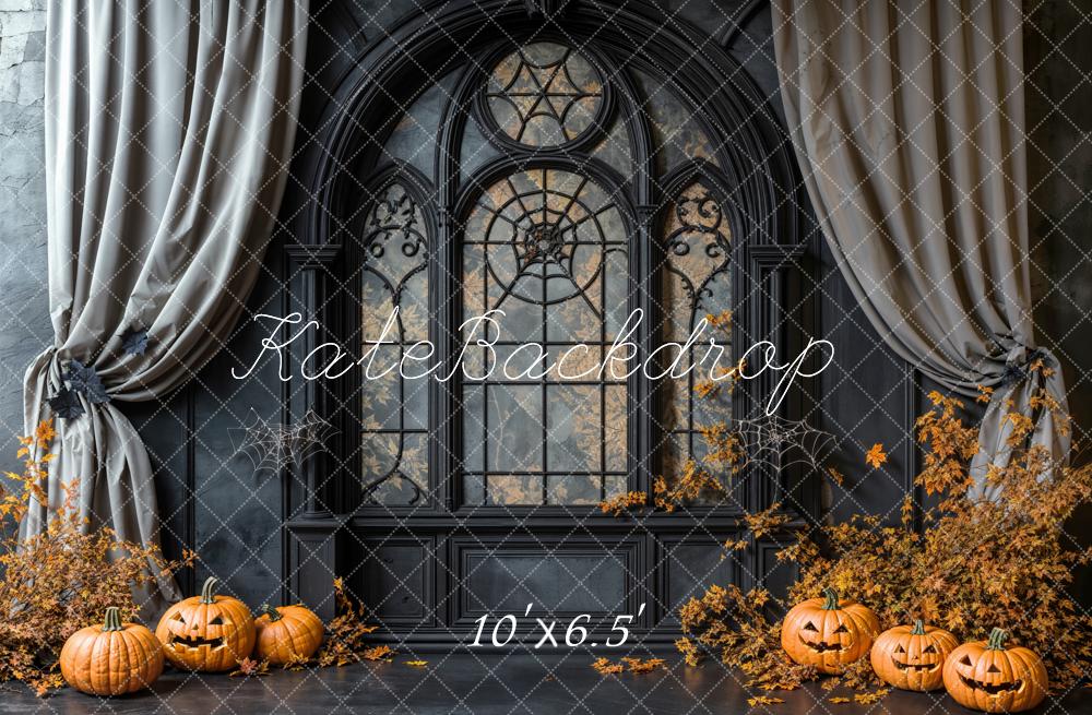 Kate Halloween Kürbisse Gotisches Fenster Fleece Hintergrund Entworfen von Emetselch - Kate Backdrop.de