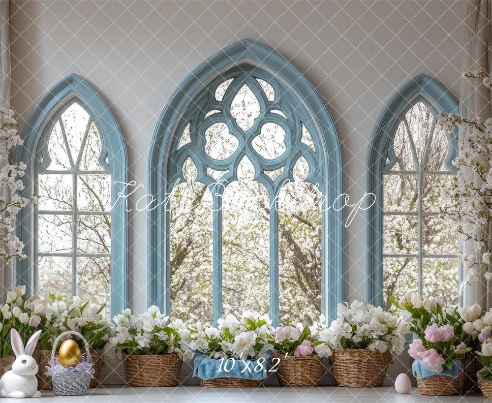 Kate Ostern Fenster Blumen Pastell Hintergrund Entworfen von Mini MakeBelieve - Kate Backdrop.de