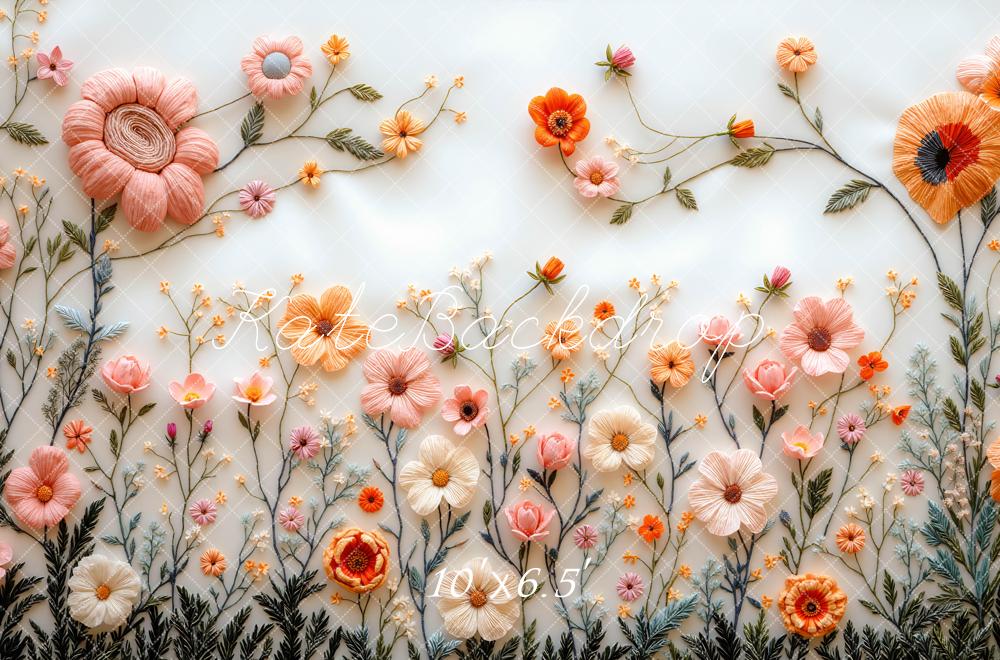 Kate Blumen Stickerei Bunt Hintergrund Entworfen von Mini MakeBelieve