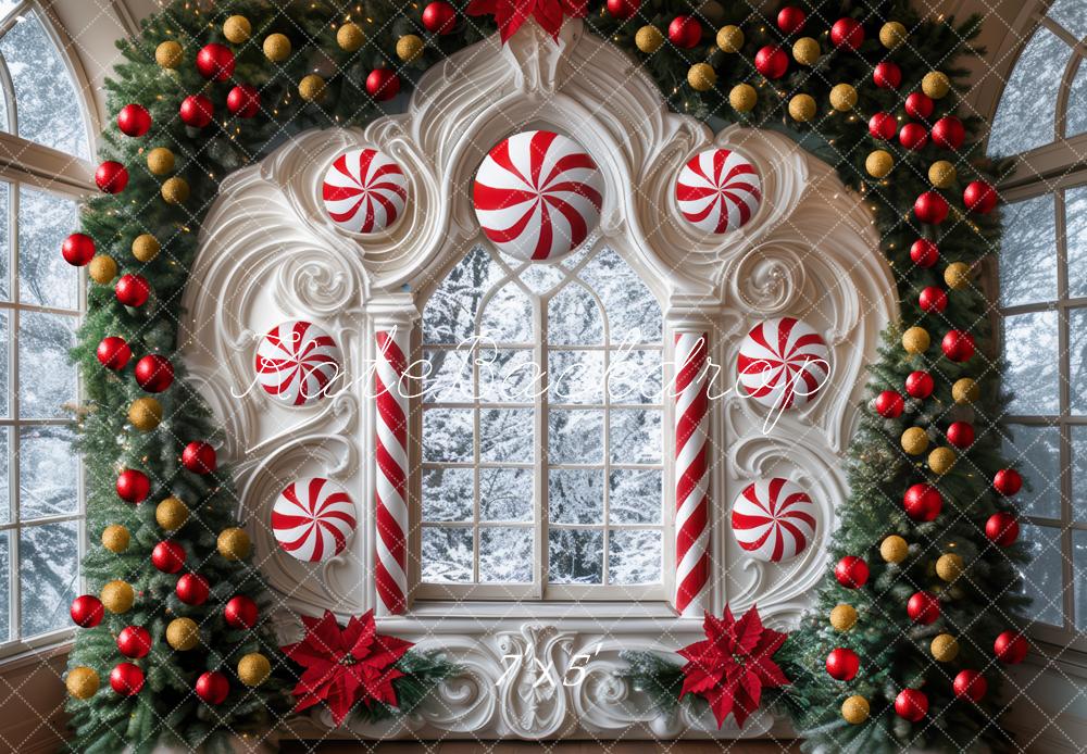 Kate Weihnachten Zuckerstangen Fenster Girlande Hintergrund Entworfen von Mini MakeBelieve - Kate Backdrop.de