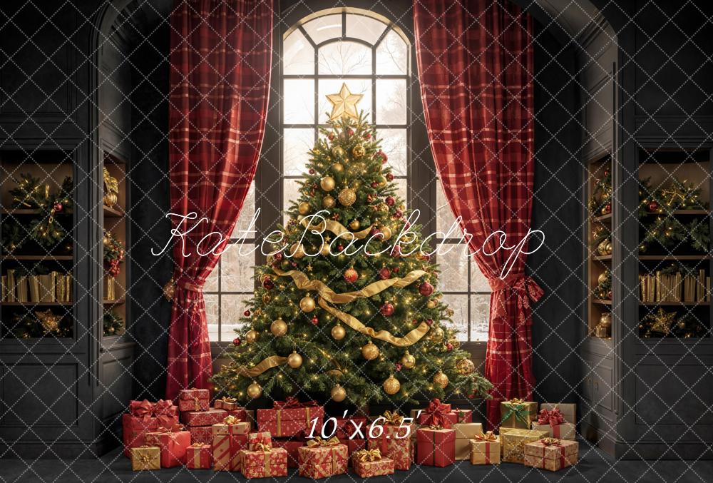Kate Weihnachten Weihnachtsbaum Geschenke Fenster Rot Fleece Hintergrund Entworfen von Emetselch - Kate Backdrop.de