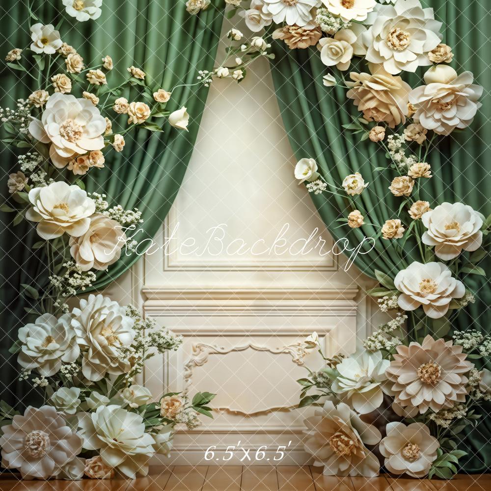 Kate Hochzeit Blumen Vorhang Cremegrün Hintergrund Entworfen von Emetselch