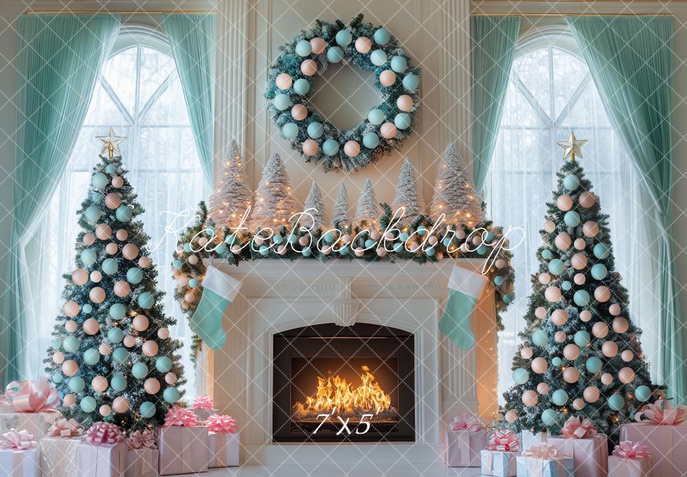Kate Weihnachten Kamin Weihnachtsbaum Pastell Hintergrund Entworfen von Mini MakeBelieve - Kate Backdrop.de