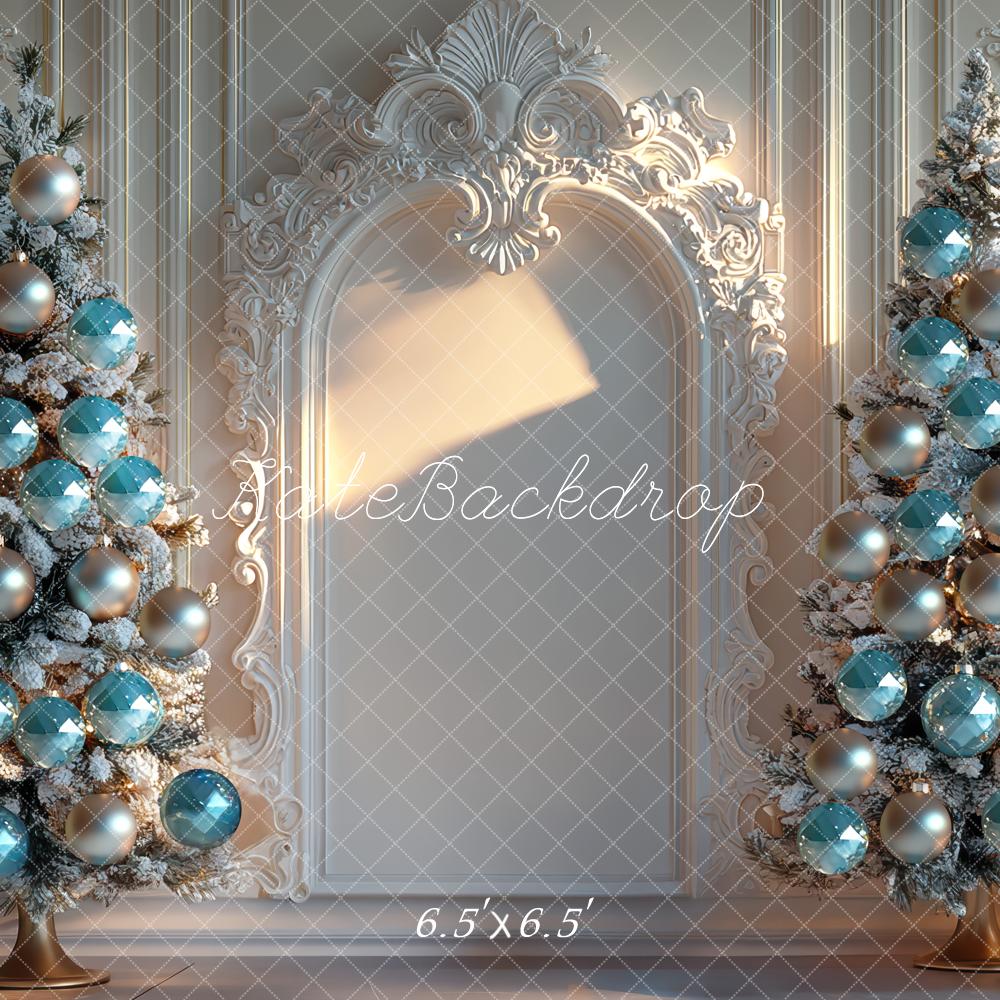 Kate Weihnachten Tannenbäume Blaue Kugeln Elegant Hintergrund Entworfen von Mini MakeBelieve - Kate Backdrop.de