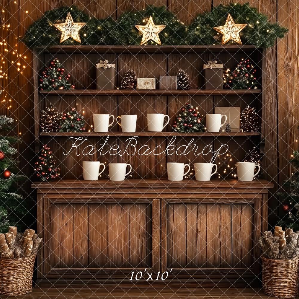 Kate Weihnachten Tannenbaum Geschenke Holz Braun Hintergrund Entworfen von Patty Roberts - Kate Backdrop.de