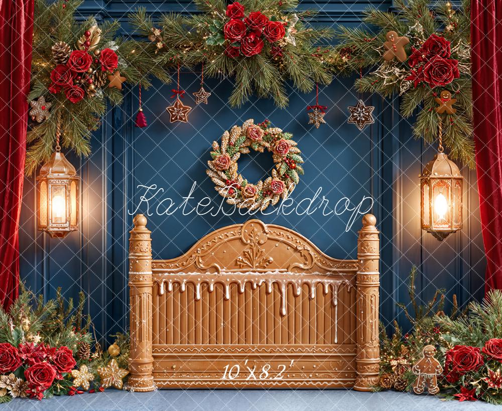 Kate Weihnachten Lebkuchenbett Kranz Rot Hintergrund Entworfen von Emetselch - Kate Backdrop.de