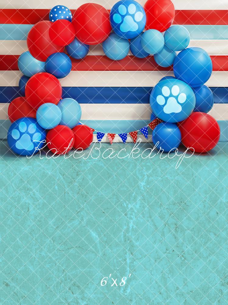 Kate Kinder Ballonbogen Streifen Blau Rot Hintergrund Entworfen von Emetselch - Kate Backdrop.de