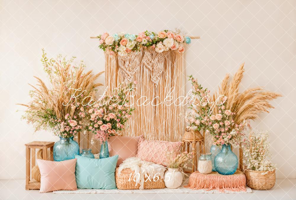 Kate Boho Trockenblumen Makramee Pastell Fleece Hintergrund Entworfen von Emetselch