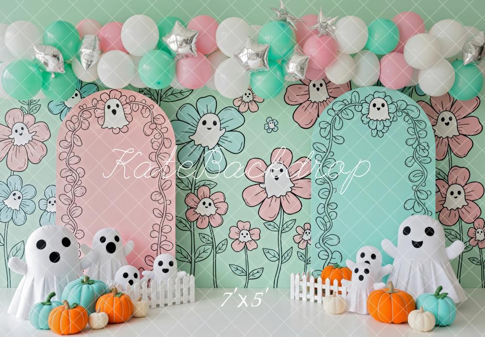 Kate Halloween Geister Blumen Pastell Hintergrund Entworfen von Patty Roberts - Kate Backdrop.de