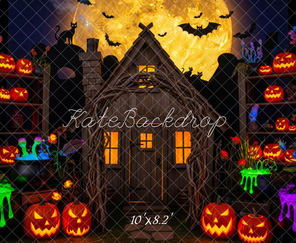 Kate Halloween Hexenhaus Kürbisse Vollmond Hintergrund Entworfen von Patty Roberts