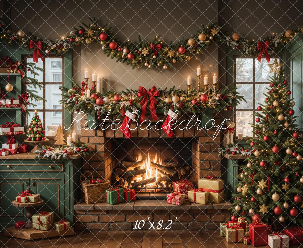 Kate Weihnachten Kamin Weihnachtsbaum Geschenke Hintergrund Entworfen von Emetselch