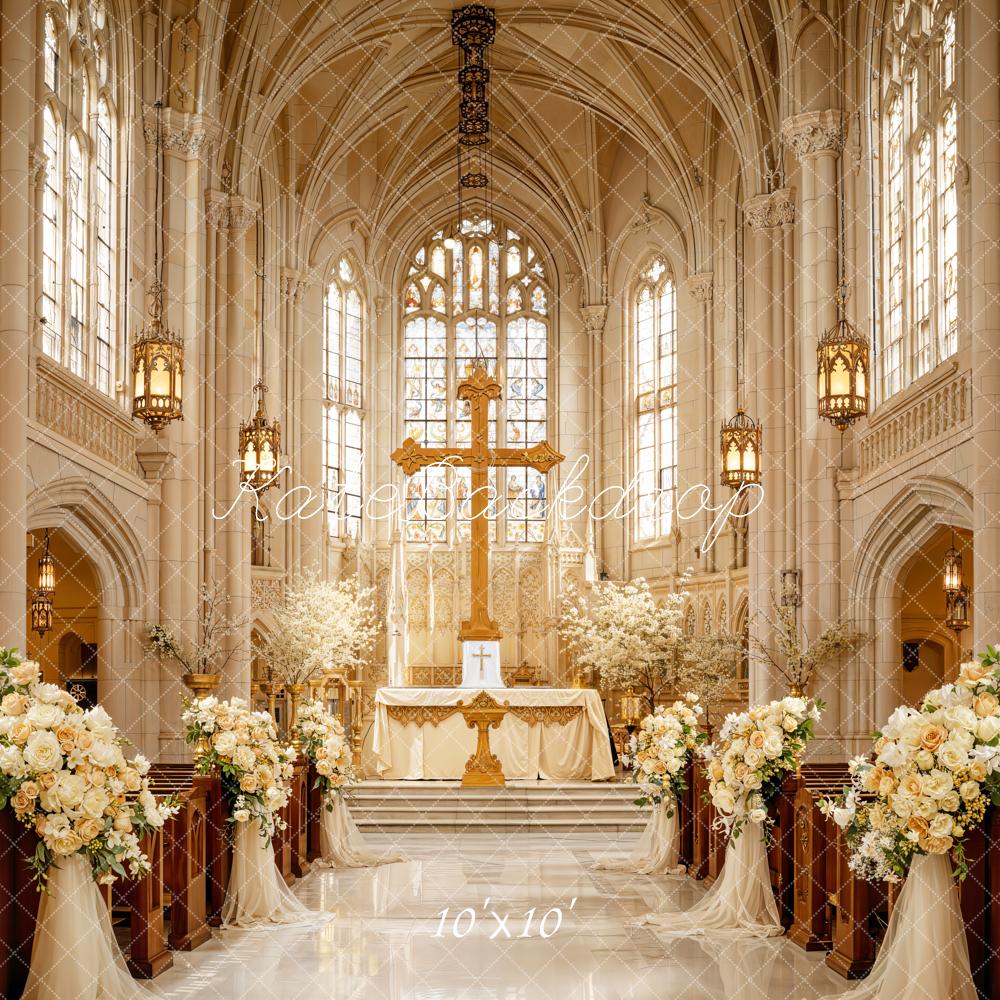 Kate Hochzeit Kirche Blumen Creme Hintergrund Entworfen von Emetselch