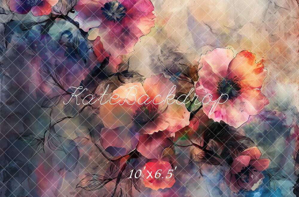 Kate Blumen Zweige Aquarell Hintergrund Entworfen von Kerry Anderson - Kate Backdrop.de