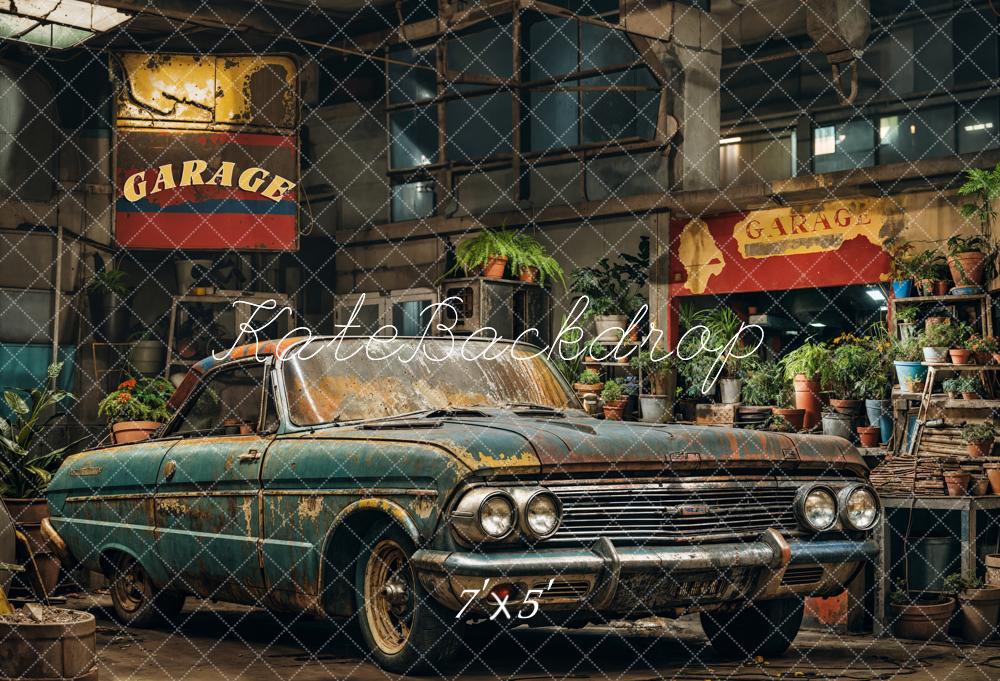 Kate Garage Oldtimer Pflanzen Vintage Hintergrund Entworfen von Emetselch - Kate Backdrop.de