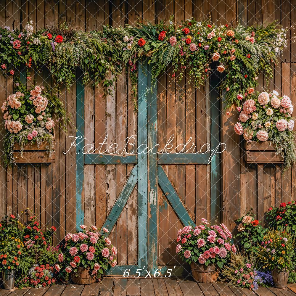 Kate Scheune Holztür Blumen Vintage Hintergrund Entworfen von Emetselch - Kate Backdrop.de