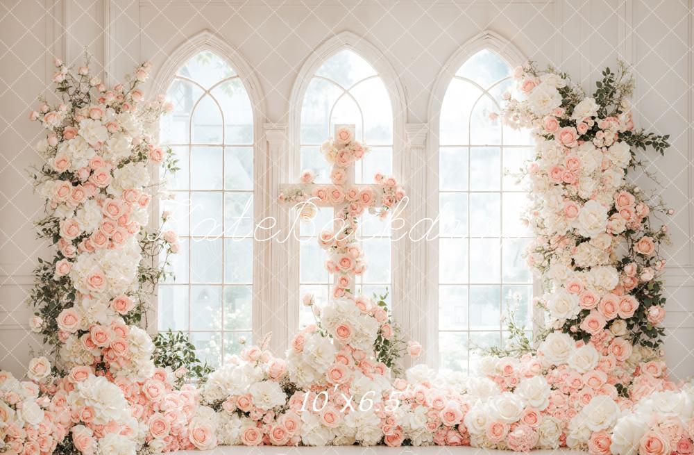 Kate Hochzeit Kreuz Fenster Blumen Weiß Rosa Hintergrund Entworfen von Emetselch