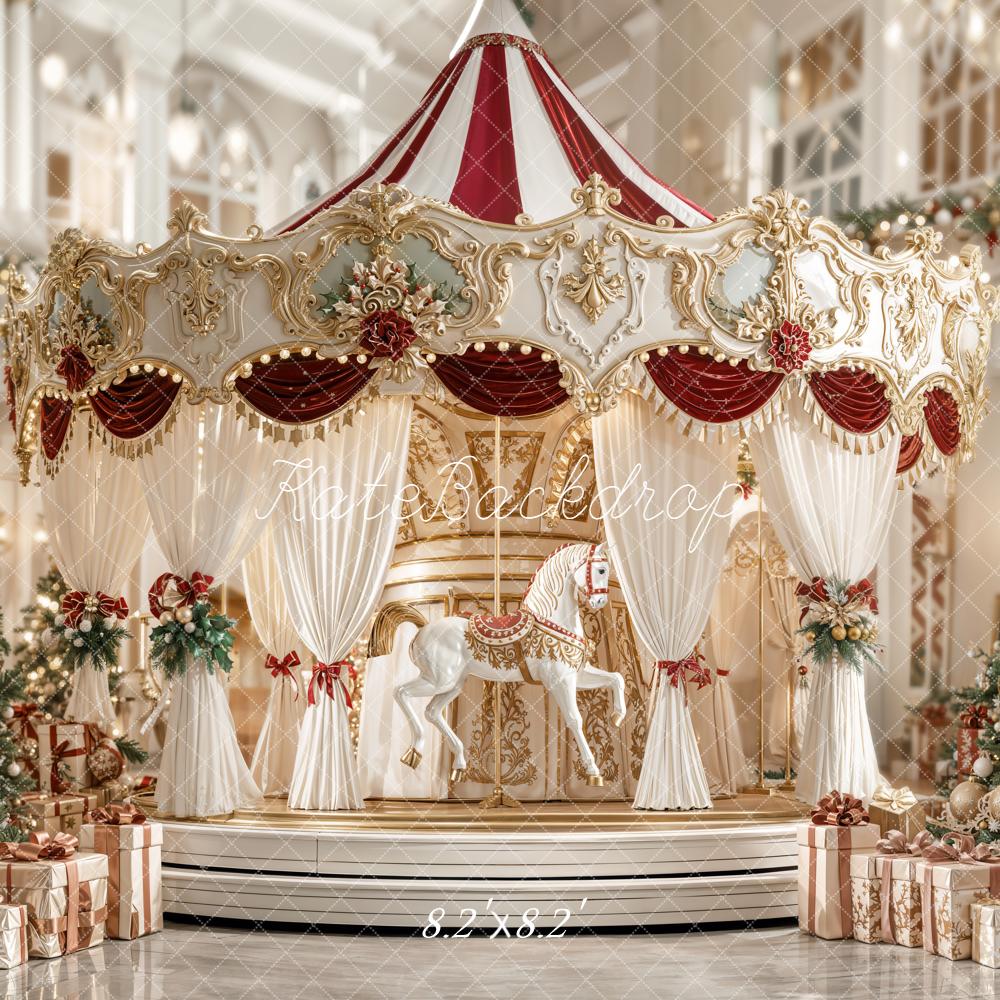Kate Weihnachten Karussell Weihnachtsbäume Gold Hintergrund Entworfen von Emetselch - Kate Backdrop.de