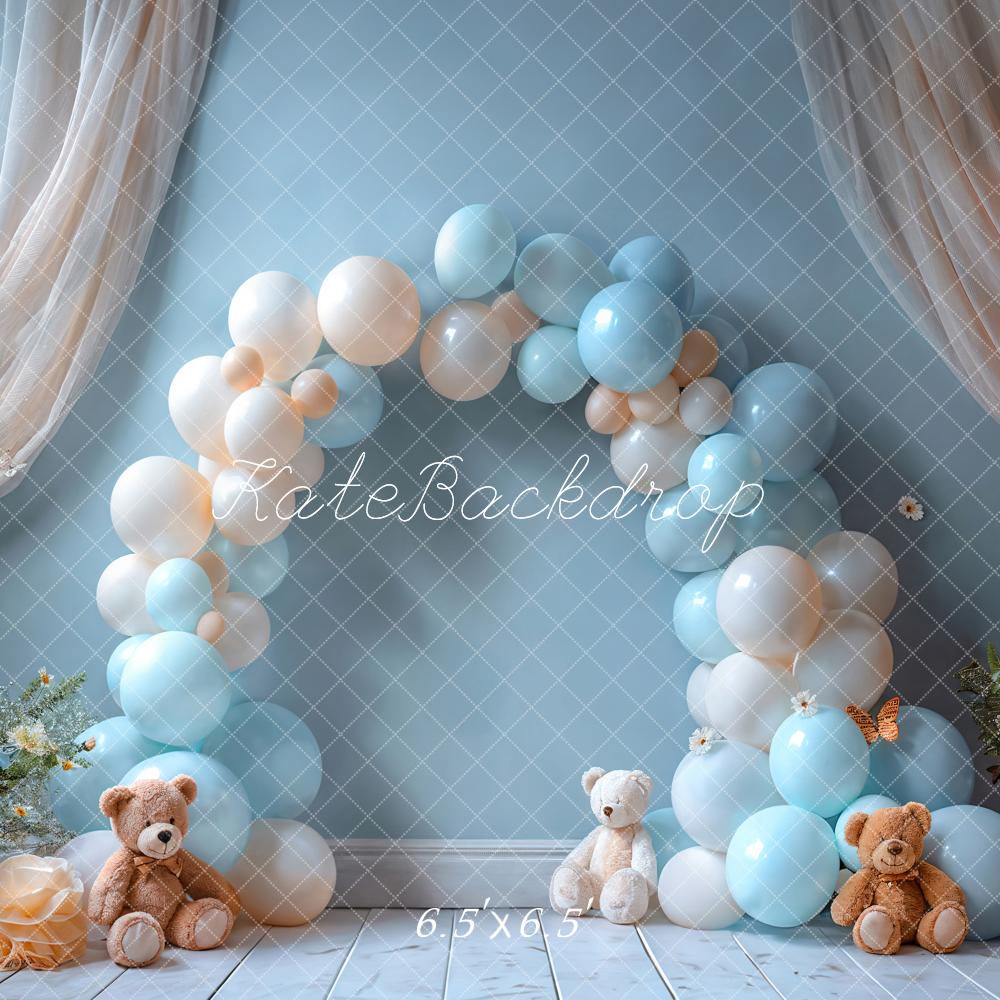 Kate Geburtstag Ballonbogen Teddybären Blau Hintergrund Entworfen von Emetselch - Kate Backdrop.de