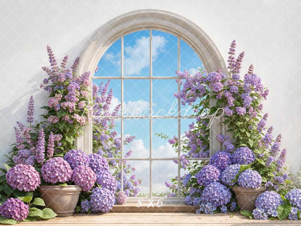 Kate Frühling Fenster Hortensien Lila Hintergrund Entworfen von Emetselch - Kate Backdrop.de