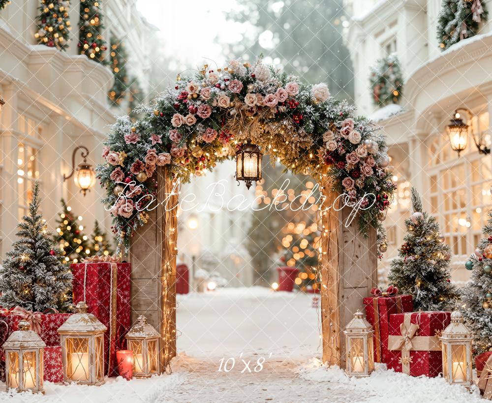 Kate Weihnachten Bogen Geschenke Schnee Fleece Hintergrund Entworfen von Emetselch - Kate Backdrop.de