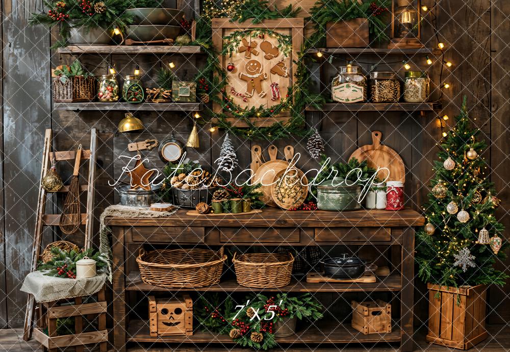 Kate Weihnachten Küche Holzdekor Rustikal Hintergrund Entworfen von Emetselch