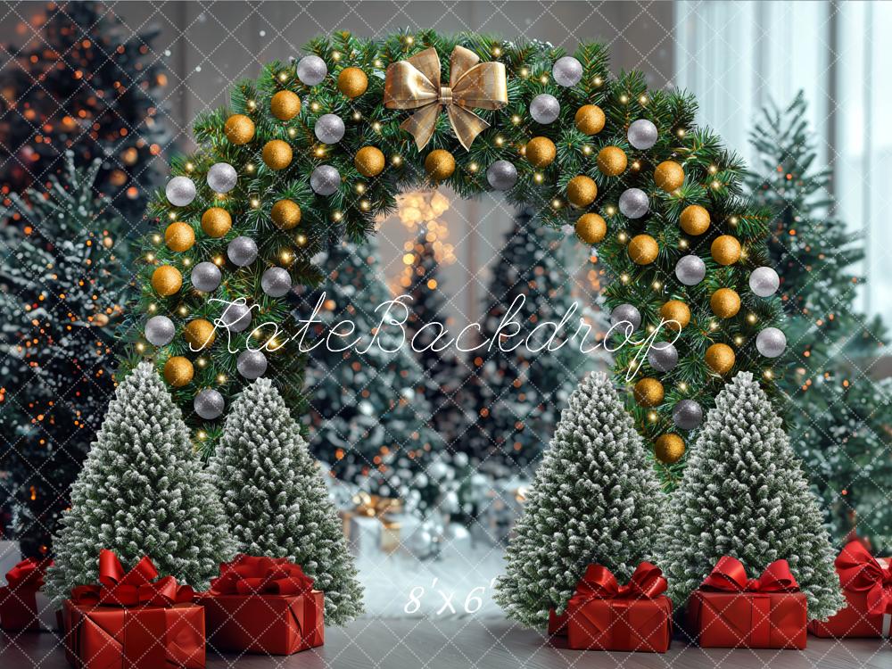 Kate Weihnachten Blumenbogen Geschenkboxen Grün Hintergrund Entworfen von Mini MakeBelieve - Kate Backdrop.de