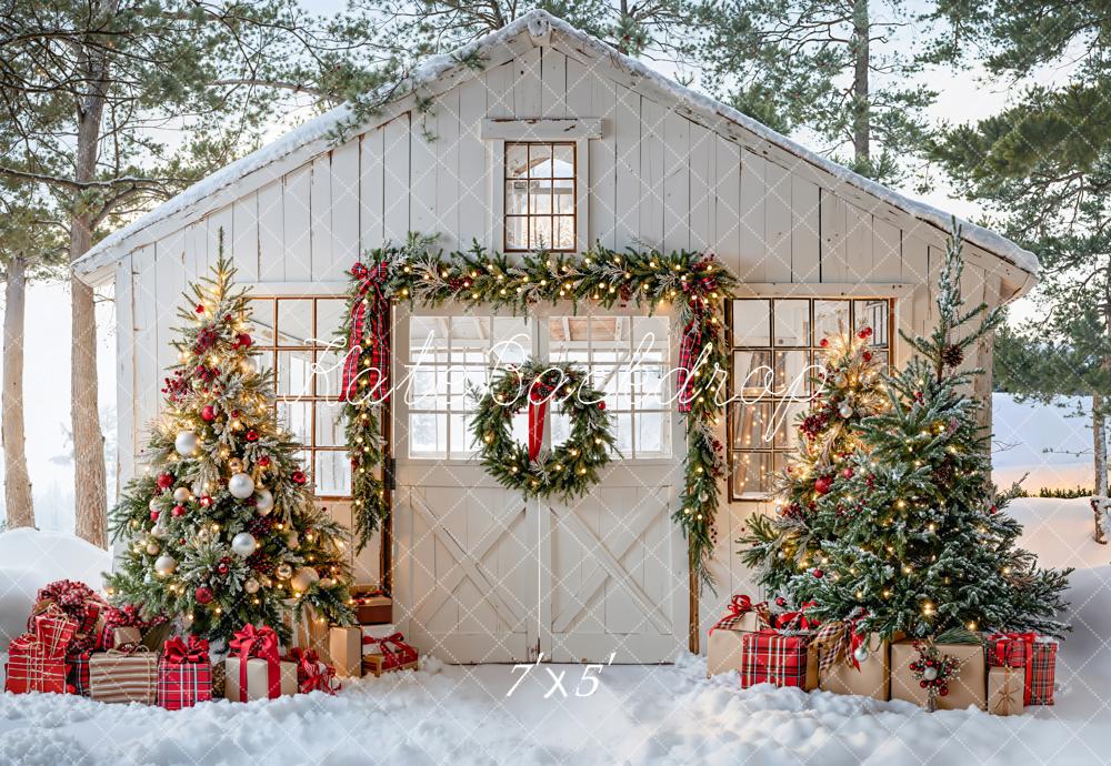 Kate Weihnachten Scheune Weihnachtsbaum Schnee Hintergrund Entworfen von Emetselch - Kate Backdrop.de