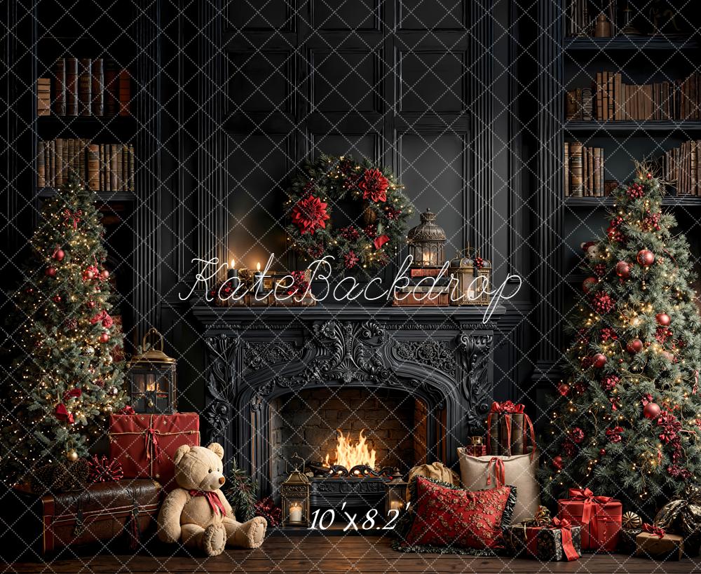 Kate Weihnachten Kamin Tannenbaum Dunkel Fleece Hintergrund Entworfen von Emetselch - Kate Backdrop.de