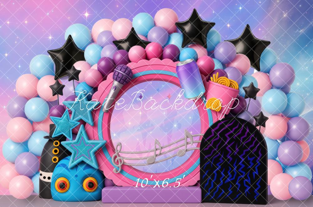 Kate Geburtstag Ballons Sterne Musik Bunt Hintergrund Entworfen von Mini MakeBelieve