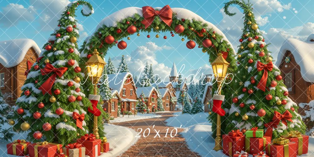 Kate Weihnachten Dorf Geschenke Schnee Hintergrund Entworfen von Emetselch - Kate Backdrop.de