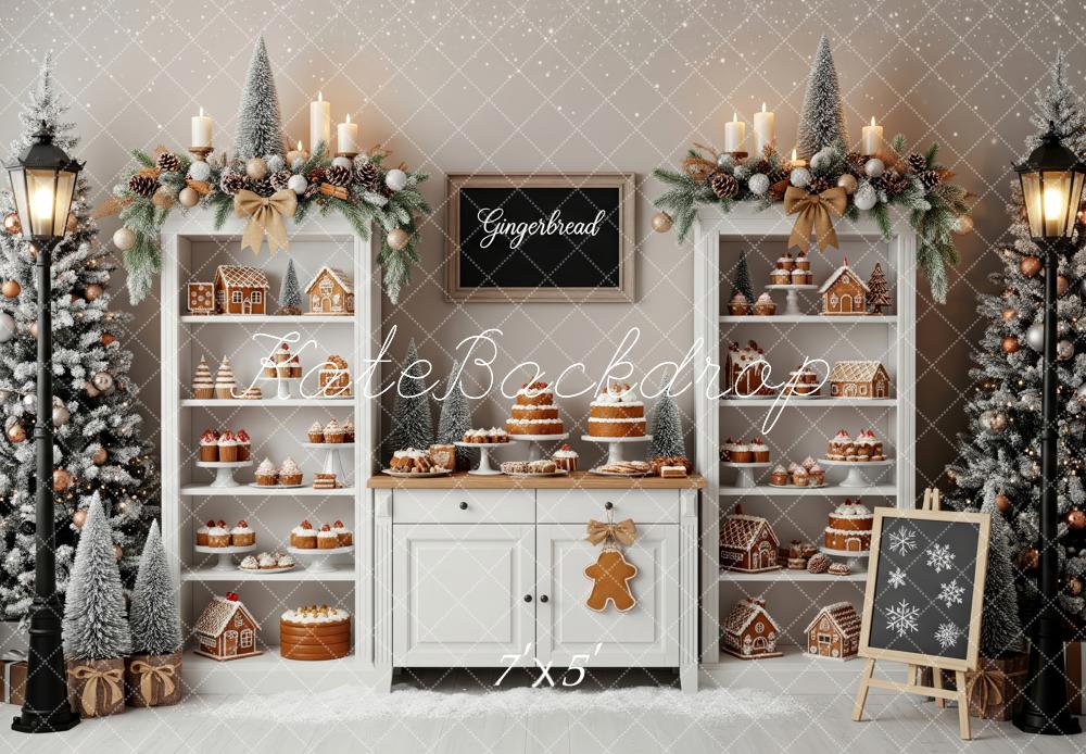 Kate Weihnachten Lebkuchenhaus Gebäck Weiß Hintergrund Entworfen von Patty Roberts