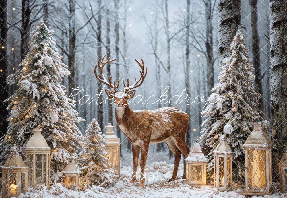 Kate Weihnachten Hirsch Schneebäume Laternen Hintergrund Entworfen von Emetselch - Kate Backdrop.de