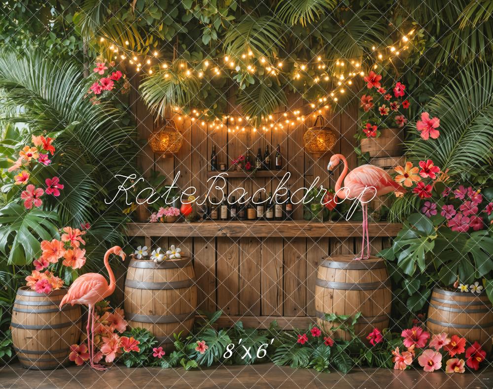 Kate Tropical Flamingos Blumen Holz Fleece Hintergrund Entworfen von Emetselch - Kate Backdrop.de