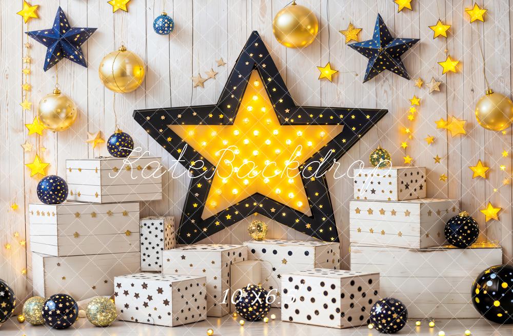 Kate Weihnachten Sterne Geschenkboxen Gold Fleece Hintergrund Entworfen von Emetselch - Kate Backdrop.de