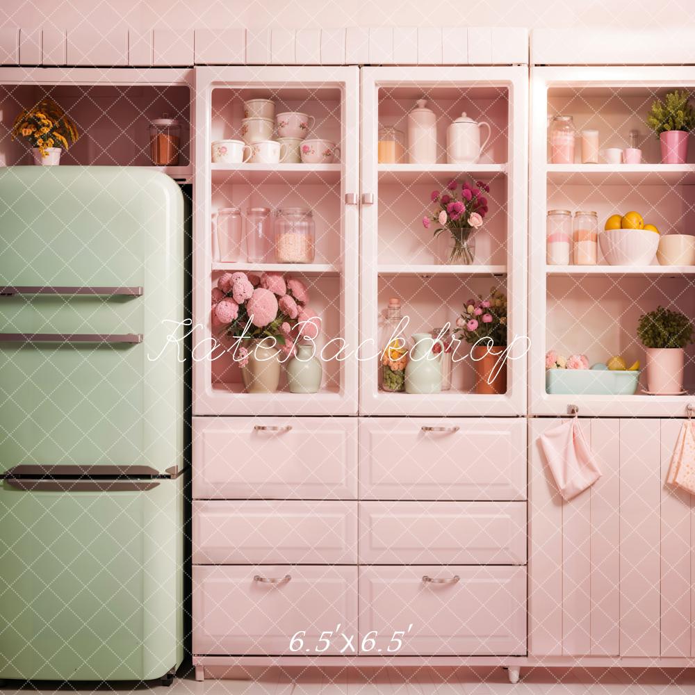 Kate Küche Retro Kühlschrank Pastellrosa Hintergrund Entworfen von Emetselch - Kate Backdrop.de