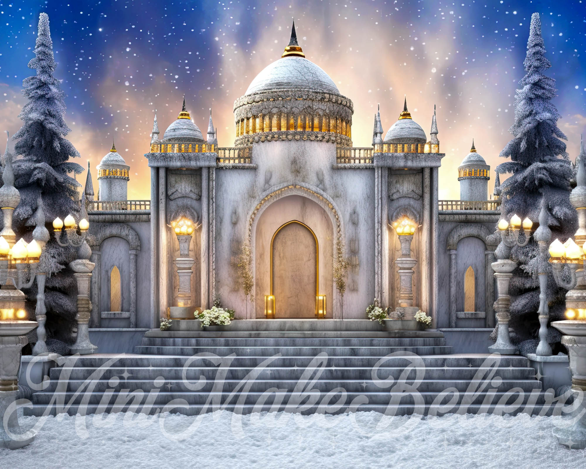 Kate Winter Palast Schnee Märchenhaft Hintergrund Entworfen von Mini MakeBelieve