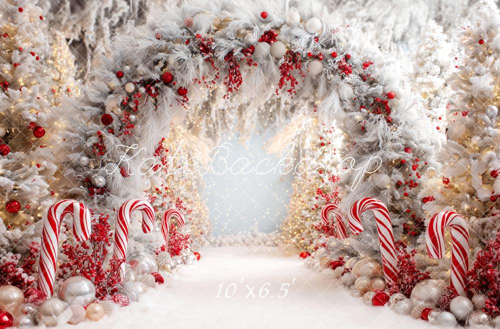 Kate Weihnachten Zuckerstangen Winterwald Weiß Hintergrund Entworfen von Patty Roberts