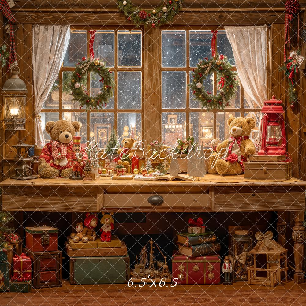 Kate Weihnachten Fenster Teddybären Holz Hintergrund Entworfen von Emetselch - Kate Backdrop.de