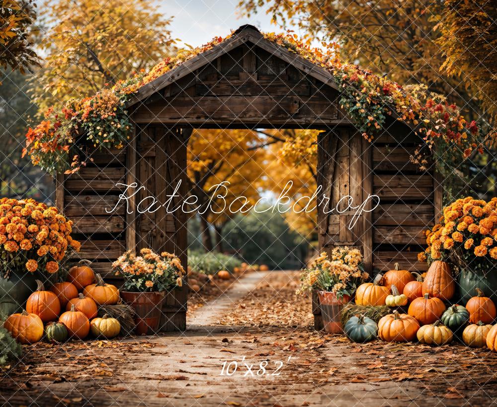 Kate Herbst Wald Kürbis Braune Scheunentor Hintergrund Entworfen von Emetselch - Kate Backdrop.de