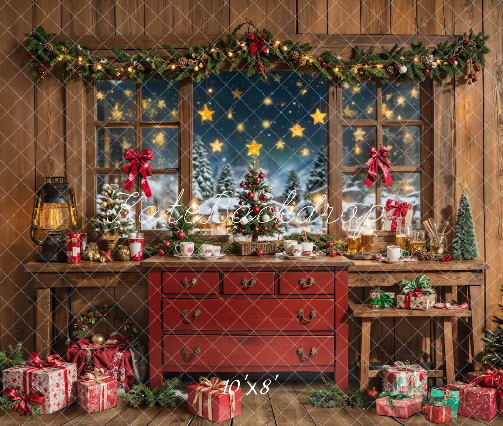Kate Weihnachten Fenster Geschenke Holz Fleece Hintergrund Entworfen von Chain - Kate Backdrop.de