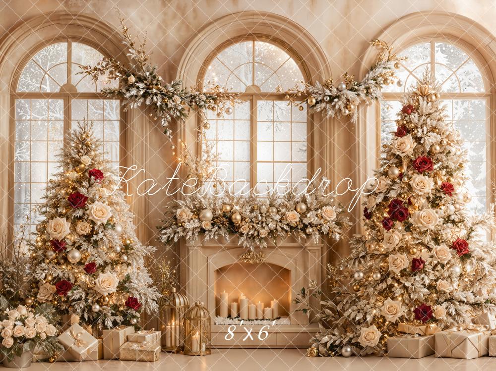 Kate Weihnachten Weihnachtsbaum Kamin Creme Fleece Hintergrund Entworfen von Emetselch - Kate Backdrop.de