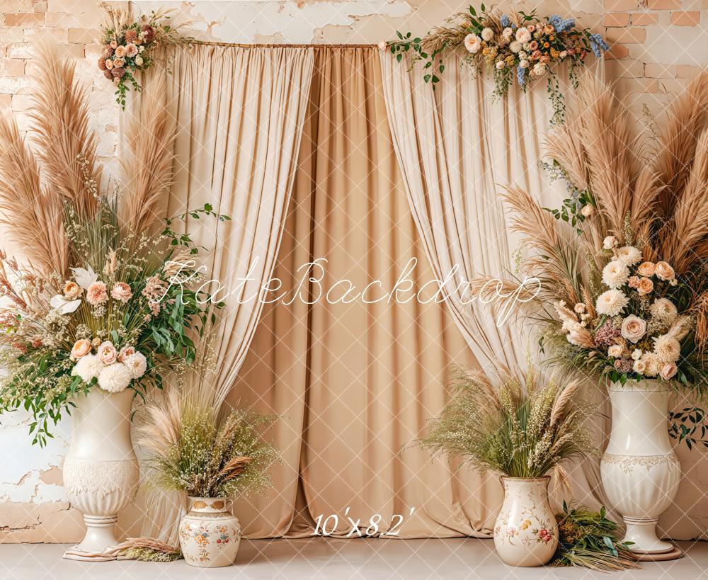 Kate Boho Hochzeit Pampasgras Blumen Creme Hintergrund Entworfen von Emetselch