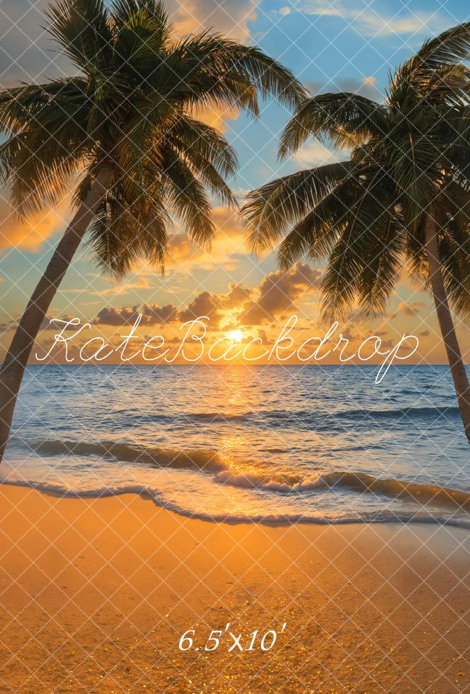 Kate Sommer Palmen Sonnenuntergang Meer Fleece Hintergrund Entworfen von Emetselch - Kate Backdrop.de